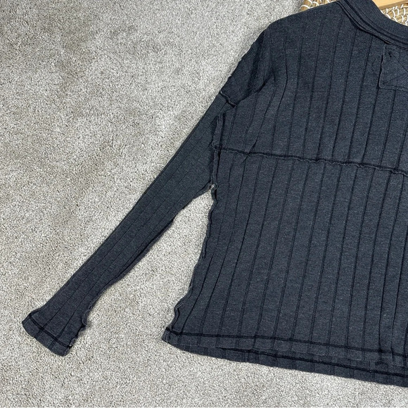 We The Free In The Mix Ribbed Oversized Long Sleeve Henley Top Charcoal Gray XS - Picture 9 of 14